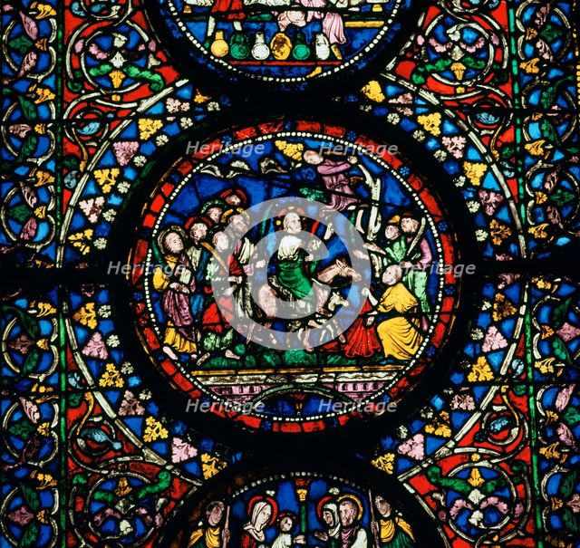 Stained glass depiction of Christ's entry to Jerusalem, 12th century. Artist: Unknown