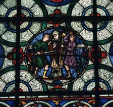 Stained glass depiction of the murder of Thomas A Becket, 12th century