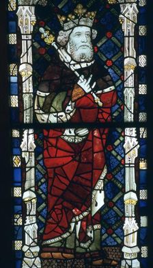 Stained glass image of King Canute, 11th century