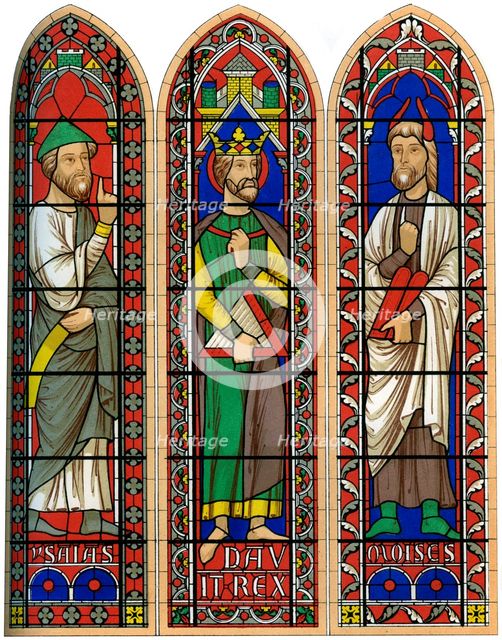 Stained glass of Moses, King David and Isaiah, Bourges Cathedral, 13th century (1849).Artist: Lemercier
