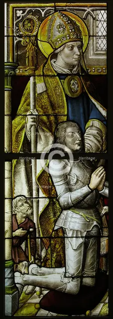 Stained Glass Panel with a Knight and His Patron Saint, German, ca. 1505-08. Creator: Unknown.