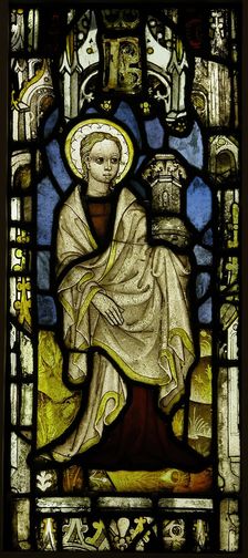 Stained Glass Panel with St. Barbara, British, ca. 1450. Creator: Unknown
