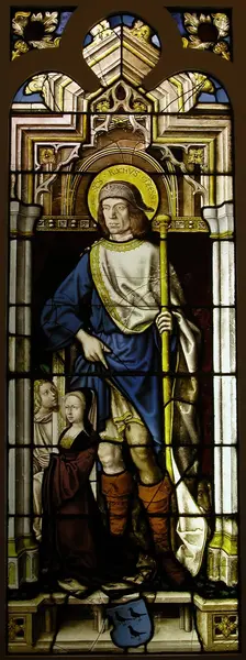 Stained Glass Panel with Saint Roch, the van Merle Family Arms and a Donor, German, 16th century. Creator: Unknown