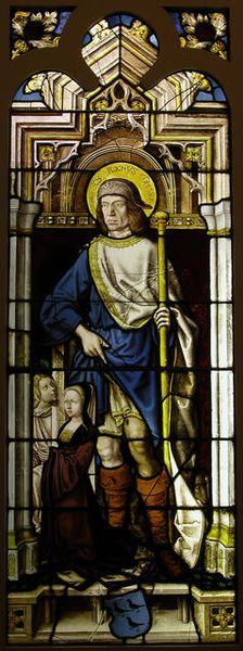 Stained Glass Panel with Saint Roch, the van Merle Family Arms and a Donor, German, 16th century. Creator: Unknown