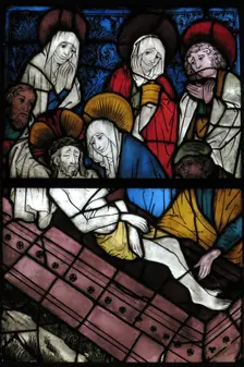 Stained Glass Panel with the Entombment, German, 15th century. Creator: Unknown