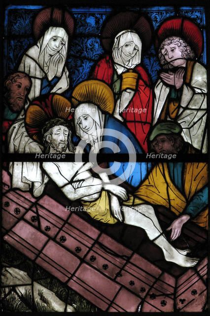 Stained Glass Panel with the Entombment, German, 15th century. Creator: Unknown.