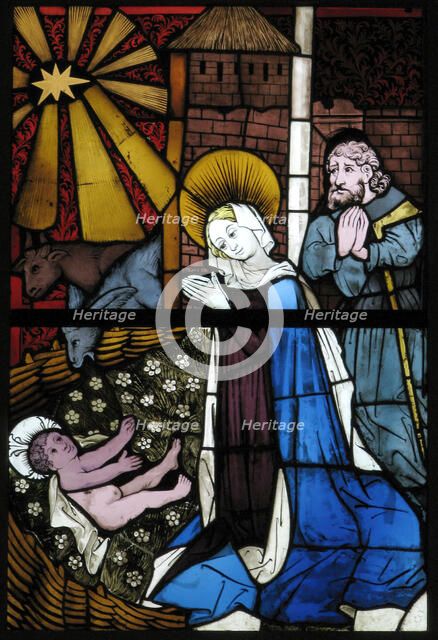 Stained Glass Panel with the Nativity, German, 15th century. Creator: Unknown.
