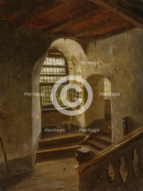 Stairway in a Castle by the Rhine, probably 1854. Creator: Adolph Tidemand.