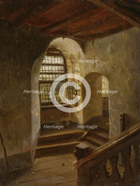 Stairway in a Castle by the Rhine, probably 1854. Creator: Adolph Tidemand.