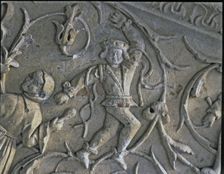 Stairway of the Senior Schools of the University of Salamanca. Detail of the relief of a dancer f…