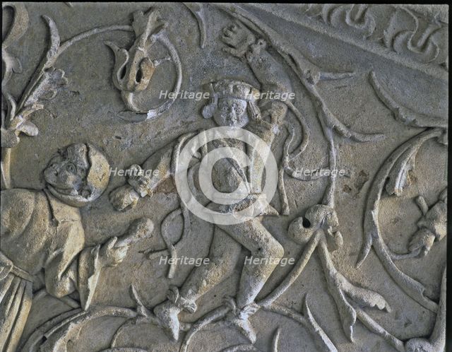 Stairway of the Senior Schools of the University of Salamanca. Detail of the relief of a dancer f…