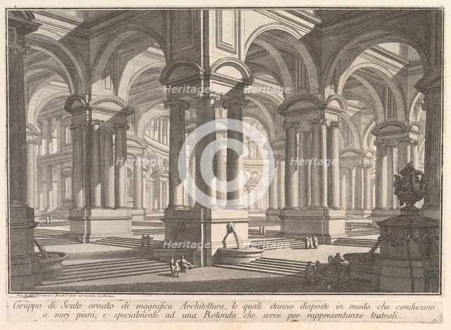 Stairways adorned by magnificient architecture . . . (Gruppo di Scale ornato di magnif..., ca. 1750. Creator: Giovanni Battista Piranesi.
