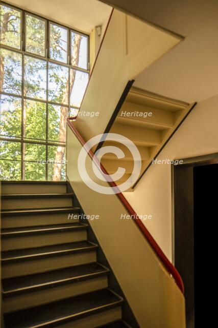 Staircase, Masters' House. Restored paintwork, Bauhaus building, Dessau, Germany, 2018.  Artist: Alan John Ainsworth.