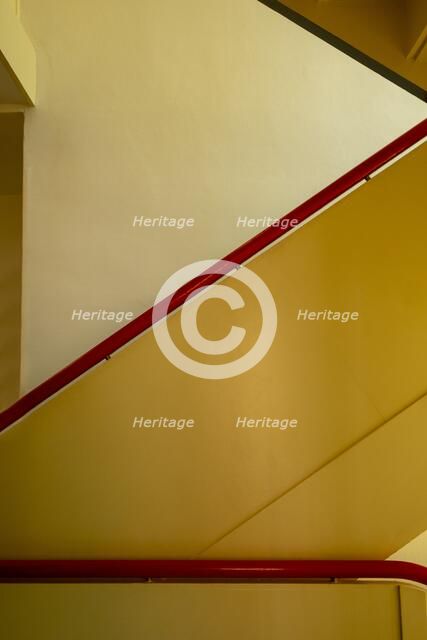 Staircase, Masters' House. Restored paintwork. The Bauhaus building, Dessau, Germany, 2018.  Artist: Alan John Ainsworth.