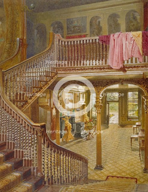 Staircase at Wandsworth Manor House, St John's Hill, Wandsworth, London, 1887. Artist: John Crowther