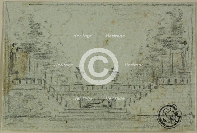 Staircase and Terrace in Formal Garden, n.d. Creator: Domenico Quaglio II.