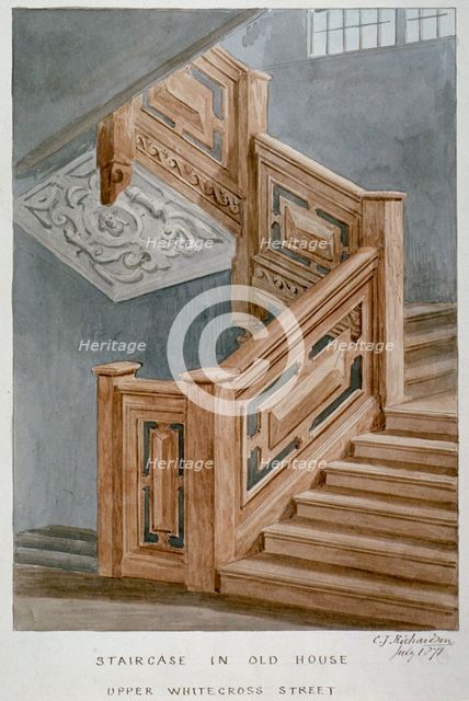 Staircase in a house on Whitecross Street, London, 1871.                                            Artist: Charles James Richardson