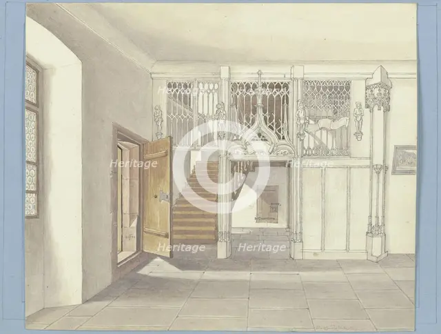 Staircase in the town hall of Überlingen, 1844. Creator: Monogrammist HF.