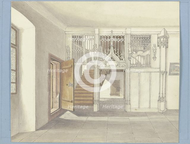 Staircase in the town hall of Überlingen, 1844. Creator: Monogrammist HF.