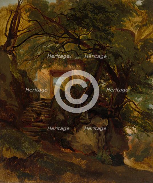 Staircase in the Park of Villa Chigi di Ariccia, 1844/1845. Creator: Alexandre Calame.