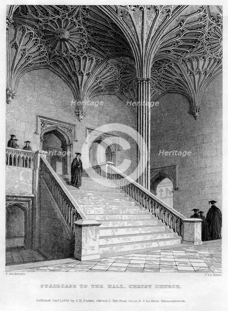 Staircase to the Hall, Christ Church, Oxford University, 1833.Artist: John Le Keux