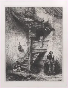 Stairs and Woman Churning, 1845. Creator: Charles Emile Jacque