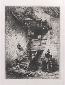 Stairs and Woman Churning, 1845. Creator: Charles Emile Jacque
