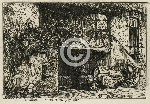 Stairs in Front of a House, 1843. Creator: Charles Emile Jacque.