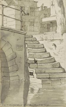 Stairs to the canal on the Koorstraat in Delft, c.1783-c.1797. Creator: Johannes Huibert Prins