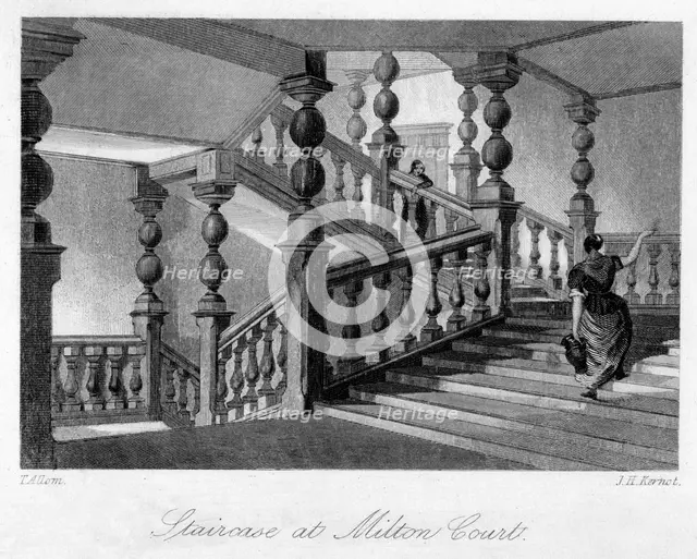 Staitcase at Milton Court, near Dorking, Surrey, 19th century.Artist: Thomas Allom