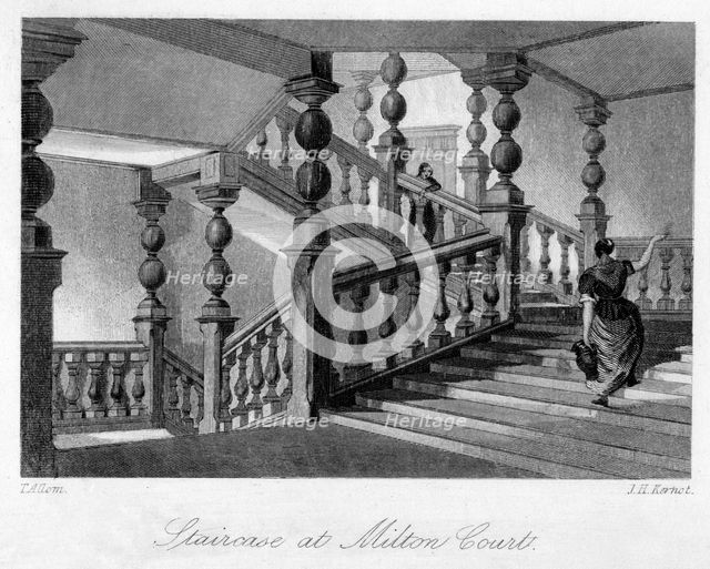 Staitcase at Milton Court, near Dorking, Surrey, 19th century.Artist: Thomas Allom