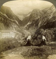 Stalheim's Hotel, and its superb view, through the famous Naerodal, Norway 1905. Creator: Unknown