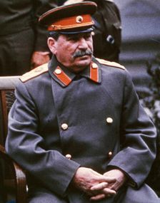 Stalin, Yalta Conference, February, 1945. This Kodak Kodachrome photograph was not colorized. Creators: Central Office of Information, Unknown