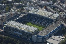 Stamford Bridge Stadium, home to Chelsea Football Club, Chelsea, London, 2021. Creator: Damian Grady