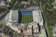 Stamford Bridge Stadium, home to Chelsea Football Club, Chelsea, London, 2021. Creator: Damian Grady