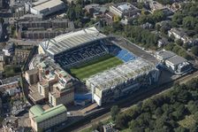 Stamford Bridge Stadium, home to Chelsea Football Club, Chelsea, London, 2021. Creator: Damian Grady