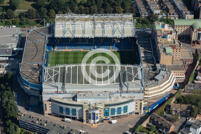 Stamford Bridge Stadium, home to Chelsea Football Club, Chelsea, London, 2021. Creator: Damian Grady.