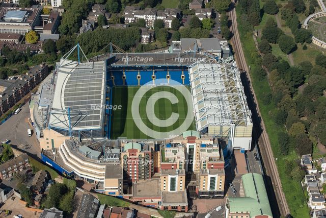 Stamford Bridge Stadium, home to Chelsea Football Club, Chelsea, London, 2021. Creator: Damian Grady.