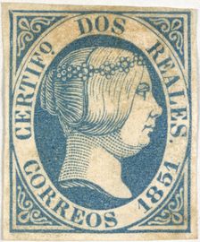 Stamp bearing the head of Queen Isabella II, 1851. Creator: Unknown
