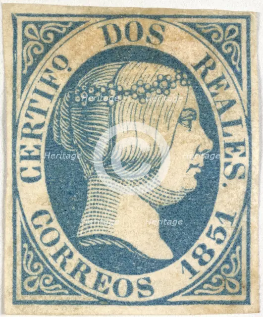 Stamp bearing the head of Queen Isabella II, 1851.  Creator: Unknown.