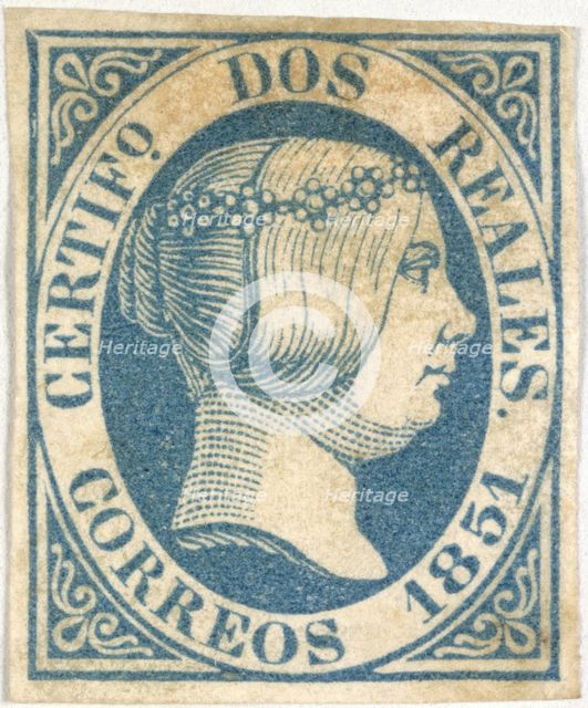 Stamp bearing the head of Queen Isabella II, 1851.  Creator: Unknown.