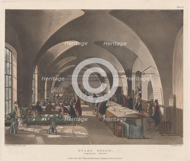 Stamp Office, Somerset House, July 1, 1809., July 1, 1809. Creator: Joseph Constantine Stadler.