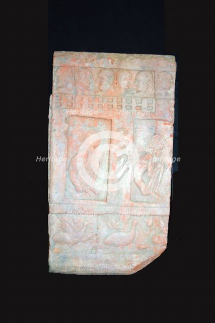Stamped Tile with Crouching Ascetics, 4th/6th century. Creator: Unknown.