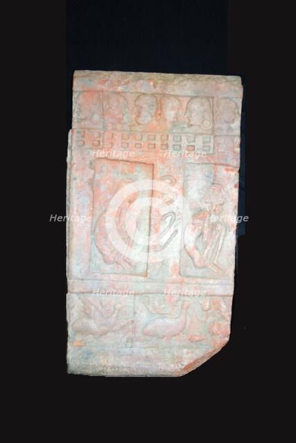 Stamped Tile with Crouching Ascetics, 4th/6th century. Creator: Unknown.