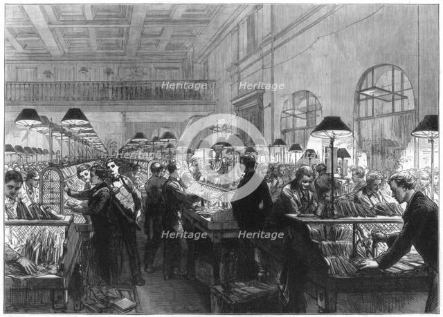 Stamping and sorting office, General Post Office, London, 1875. Artist: Unknown