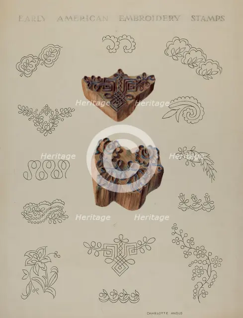 Stamps for Embroidery, c. 1937. Creator: Charlotte Angus.
