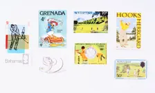 Stamps from various Caribbean islands, with golfing theme, 20th century. Creator: Unknown