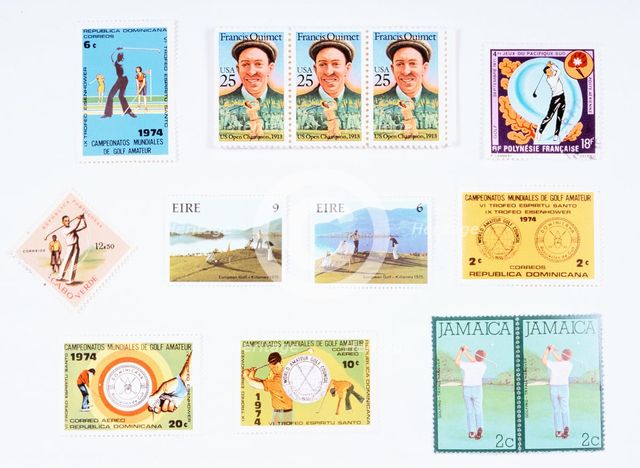 Stamps from various countries, with golfing theme, 20th century. Creator: Unknown.