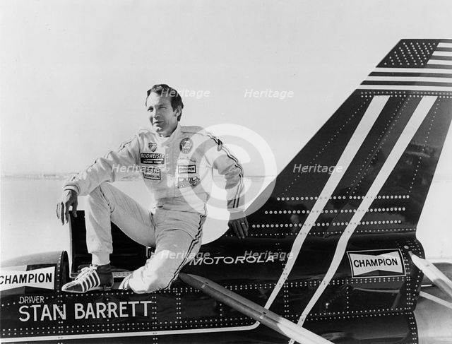 Stan Barrett on Budweiser Rocket car. Creator: Unknown.