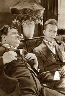 Stan Laurel and Oliver Hardy, American-based comedy duo, 1933